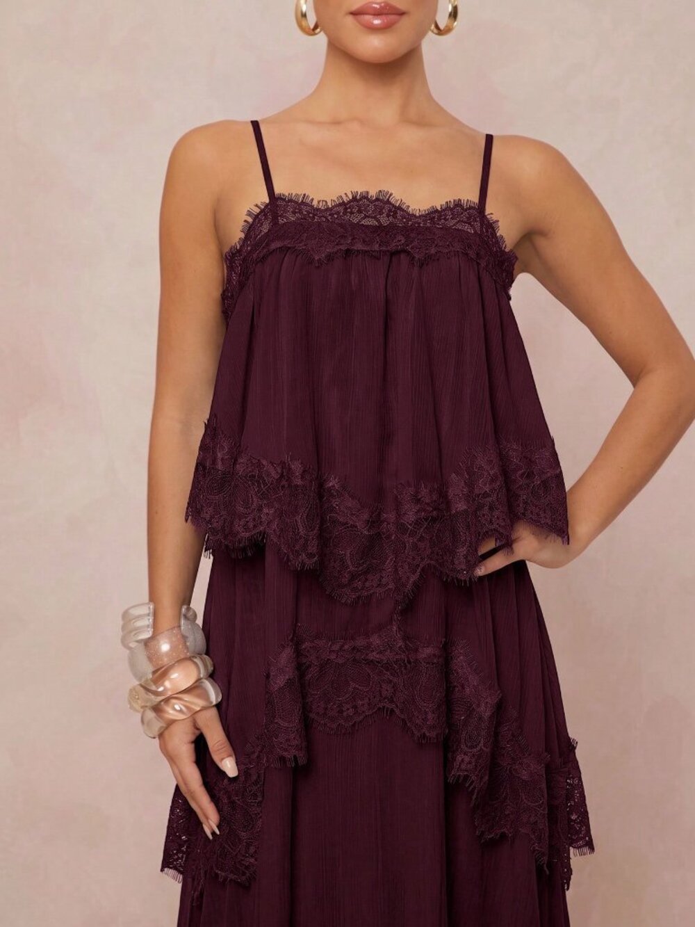 Purple Party Women's Lace Patchwork Casual Spaghetti Strap Dress - Picture 8 of 9